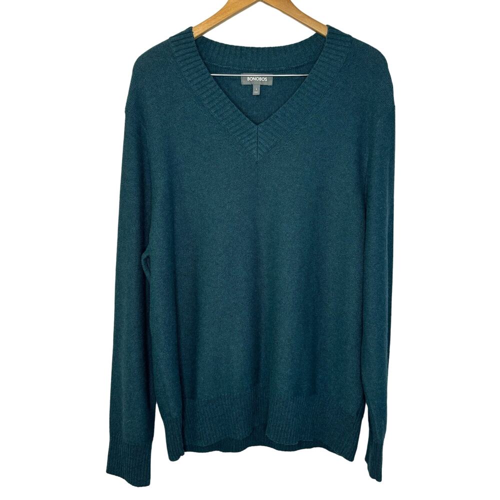 Bonobos V Neck Merino Wool Blend Long Sleeve Sweater Green L Preppy